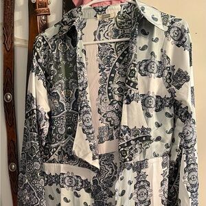 Gimmicks Long OverPiece Beautiful Blue Green Pattern Silky Long-sleeve Small